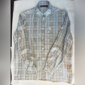 Burberrys 100% Silk Shirt (Made in Italy) - Medium - Blue And White